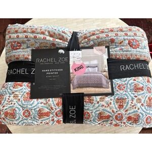 Rachel Zoe King Size 100% Cotton Hand Stitched Quilt Boho Floral Cottage Core